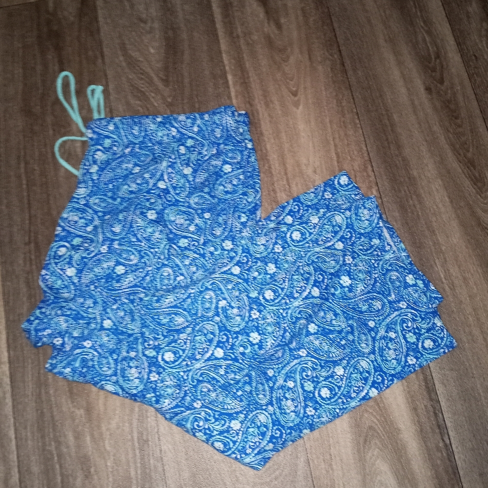 New blue floral print pajama pants size large